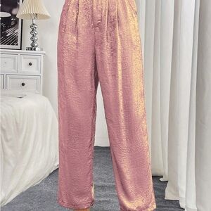 Elegant Pink Satin Women's Pants
